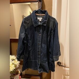 CJ Banks Denim Snap Button Front 3/4 Sleeve Denim Jacket Top Women's 2X